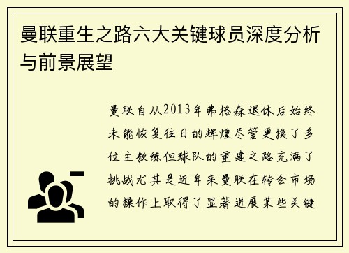 曼联重生之路六大关键球员深度分析与前景展望